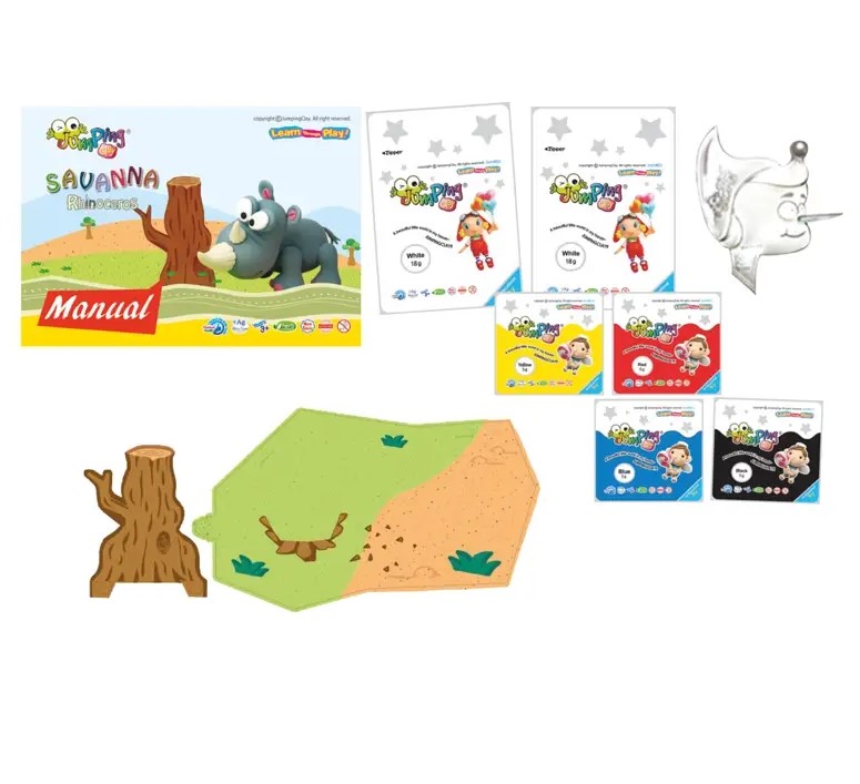 Jumping Clay - Rhino - Savanna Collection - Dry Modeling Clay Kit - Image 3