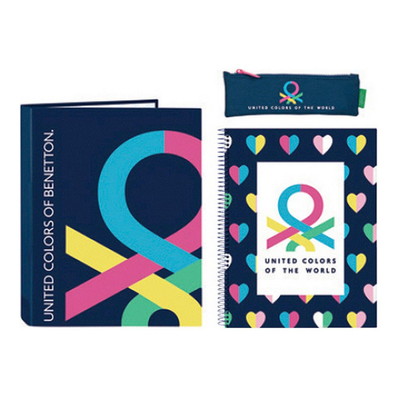 Benetton - Conjunto 3 peças - Pasta de argolas, caderno e estojo "Corazones" - Image 2
