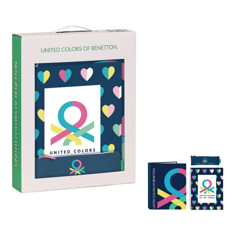 Benetton - Conjunto 3 peças - Pasta de argolas, caderno e estojo "Corazones" - Image 1