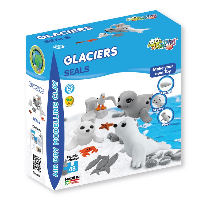 Jumping Clay - Seals with Puzzle - Glaciers Collection - Dry Air Modeling Clay Kit - Image 2