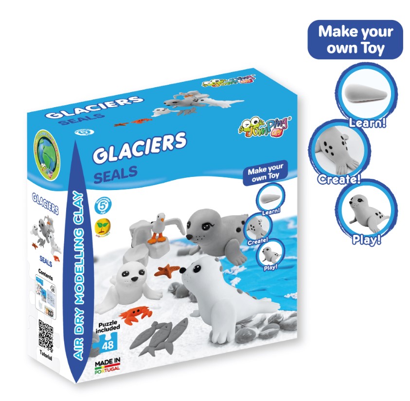 Jumping Clay - Seals with Puzzle - Glaciers Collection - Dry Air Modeling Clay Kit - Image 4