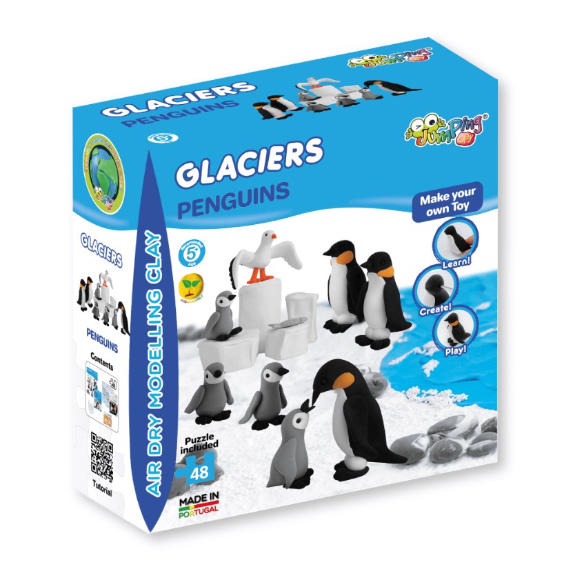 Jumping Clay - Penguins with Puzzle - Glaciers Collection - Dry Air Modeling Clay Kit - Image 2