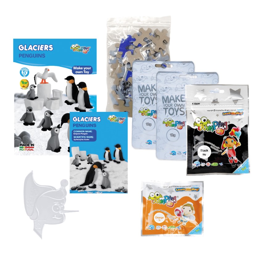 Jumping Clay - Penguins with Puzzle - Glaciers Collection - Dry Air Modeling Clay Kit - Image 3