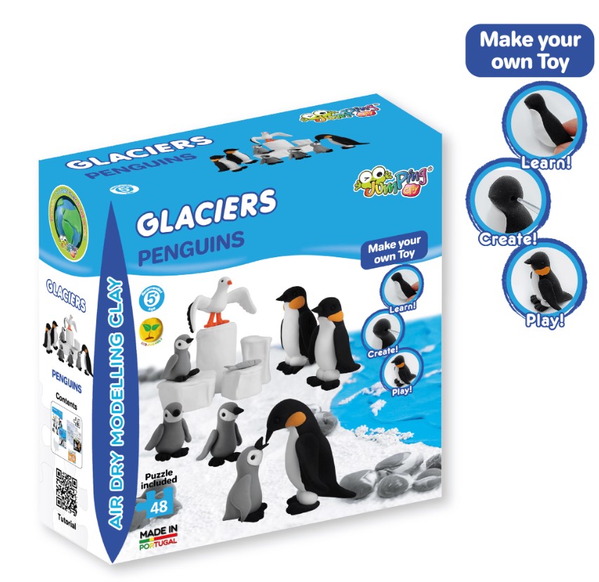 Jumping Clay - Penguins with Puzzle - Glaciers Collection - Dry Air Modeling Clay Kit - Image 4