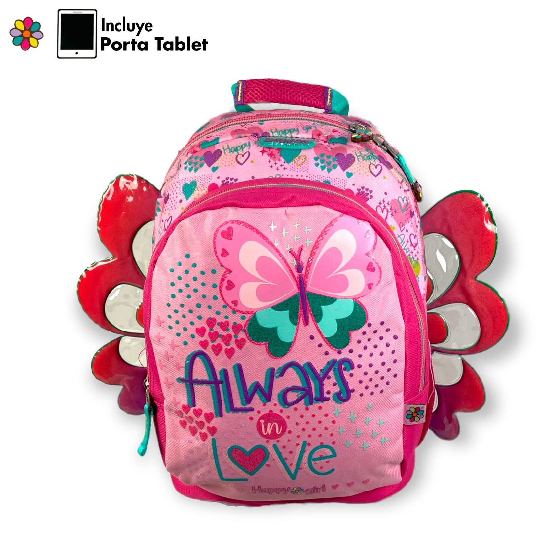 Mochila escolar com asas para meninas com suporte para tablet - Always In Love - Image 1