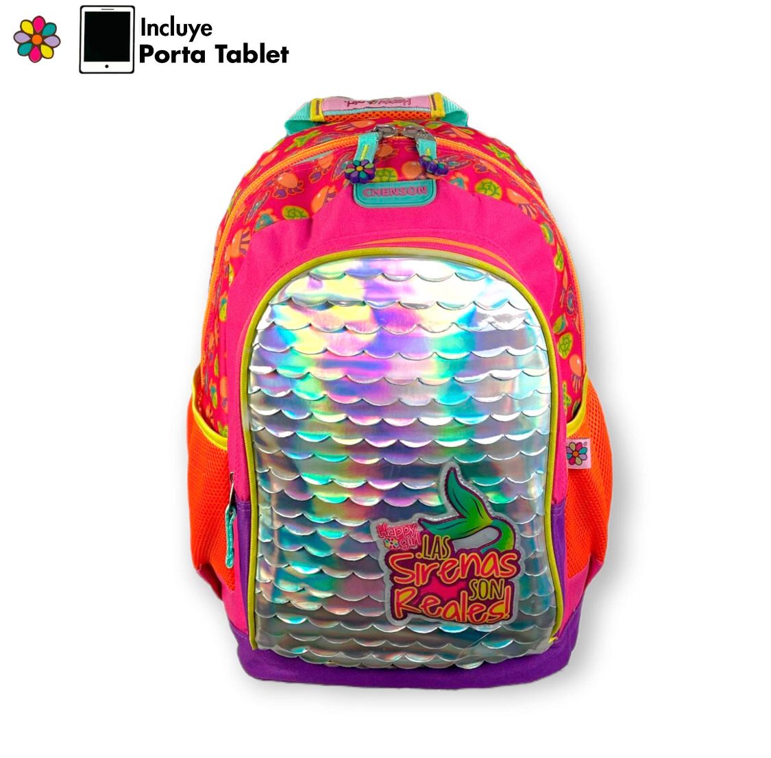Mochila escolar para meninas com suporte para tablet - Sereia - Image 1