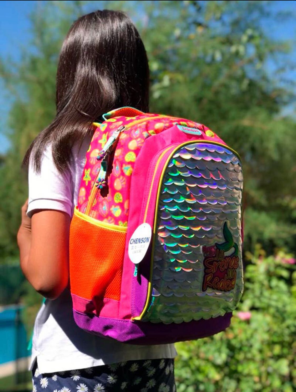 Mochila escolar para meninas com suporte para tablet - Sereia - Image 3