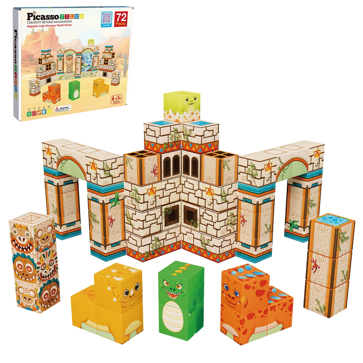 Picasso Tiles - Conjunto de cubos magnéticos + puzzles - Tema Dinossauro - Image 1