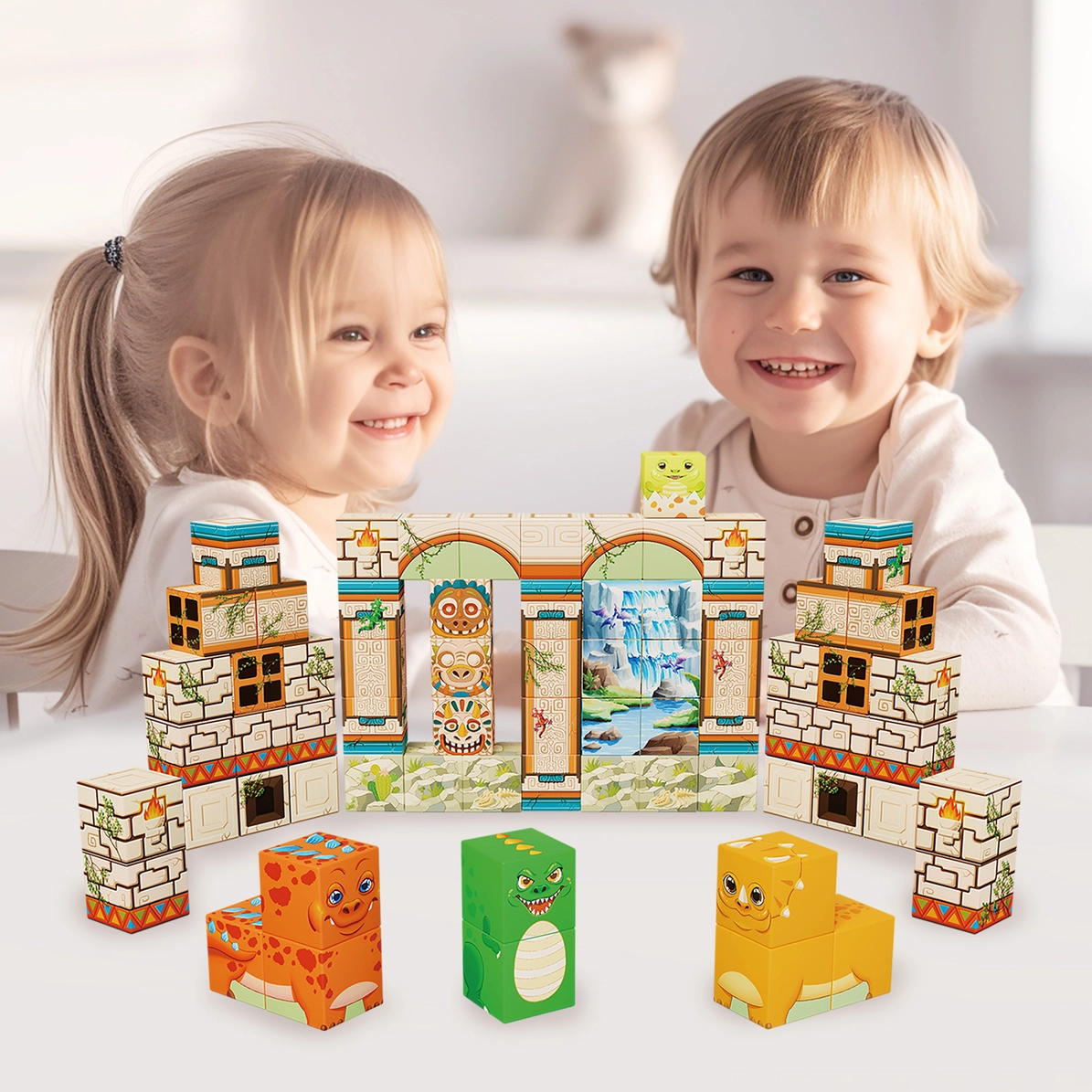 Picasso Tiles - Conjunto de cubos magnéticos + puzzles - Tema Dinossauro - Image 2