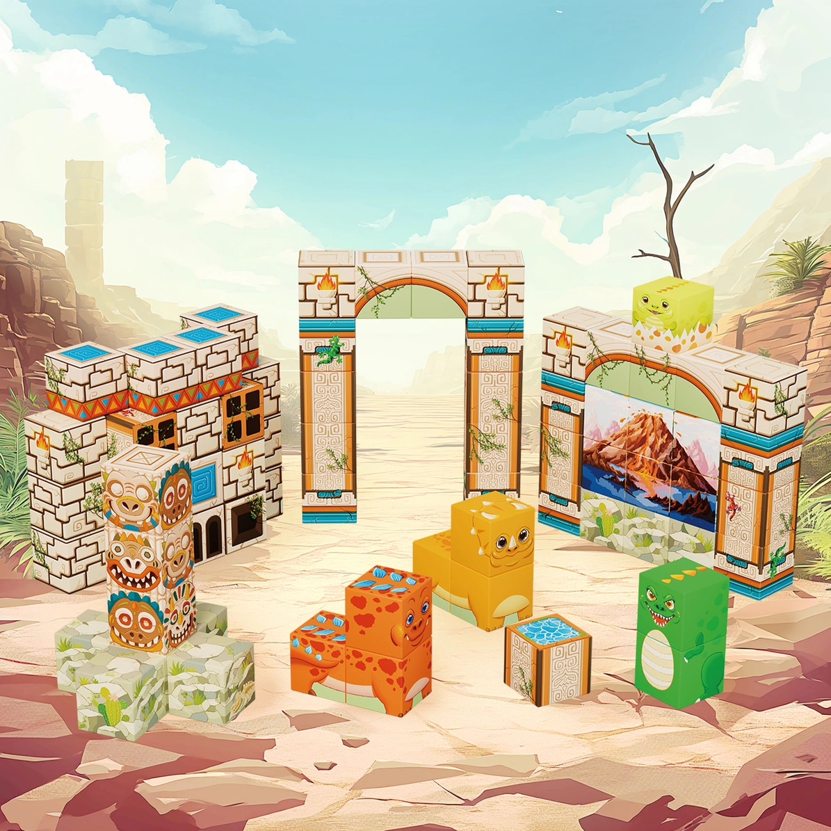 Picasso Tiles - Conjunto de cubos magnéticos + puzzles - Tema Dinossauro - Image 3