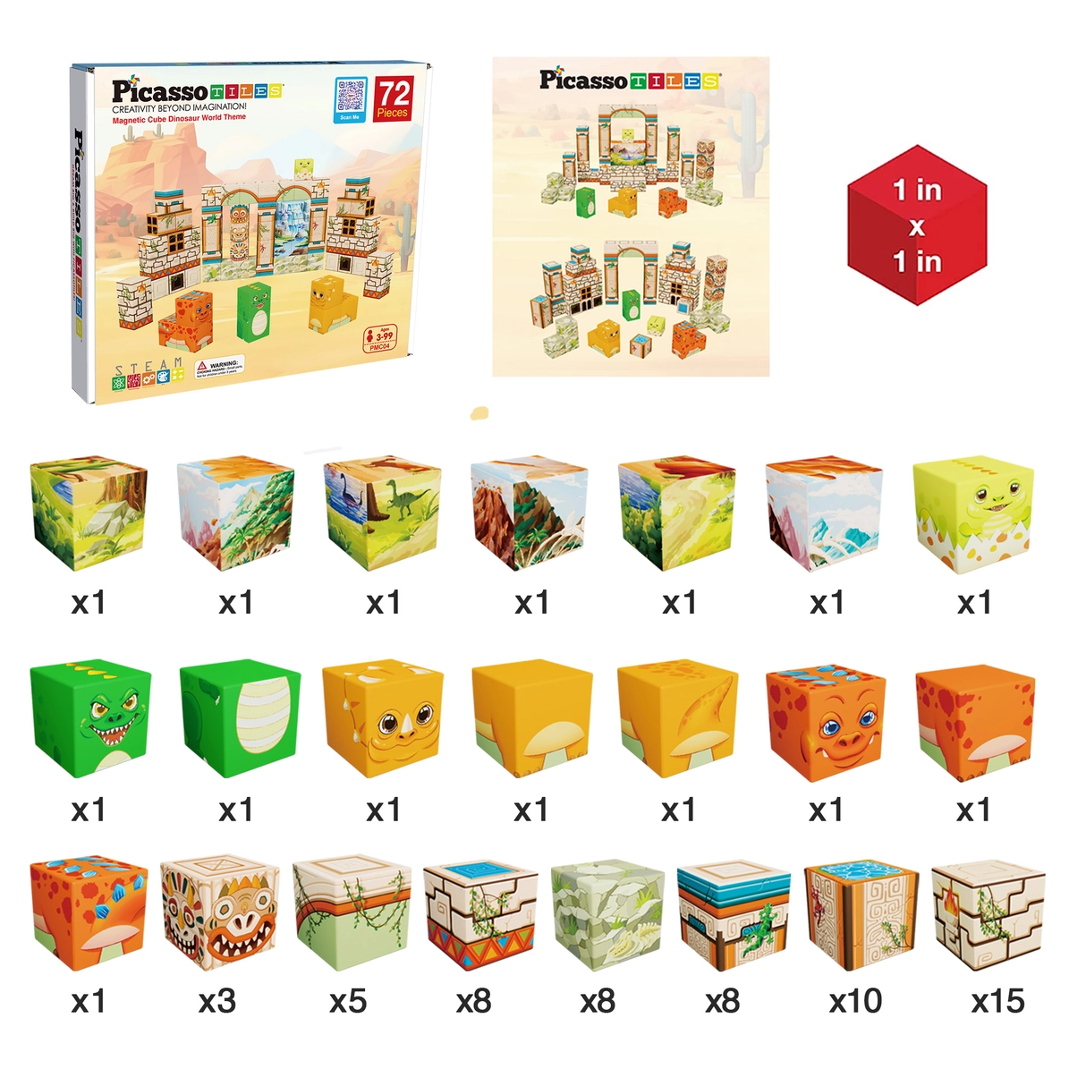 Picasso Tiles - Conjunto de cubos magnéticos + puzzles - Tema Dinossauro - Image 10