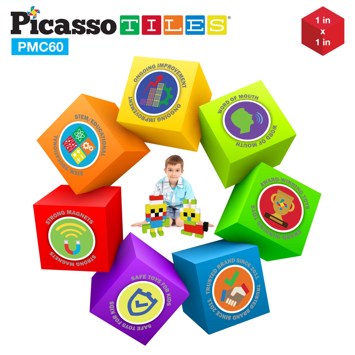 Picasso Tiles - Conjunto Cubos Magnéticos Sensoriais - 60 peças - Image 5