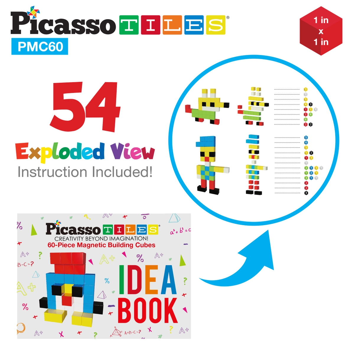 Picasso Tiles - Conjunto Cubos Magnéticos Sensoriais - 60 peças - Image 3