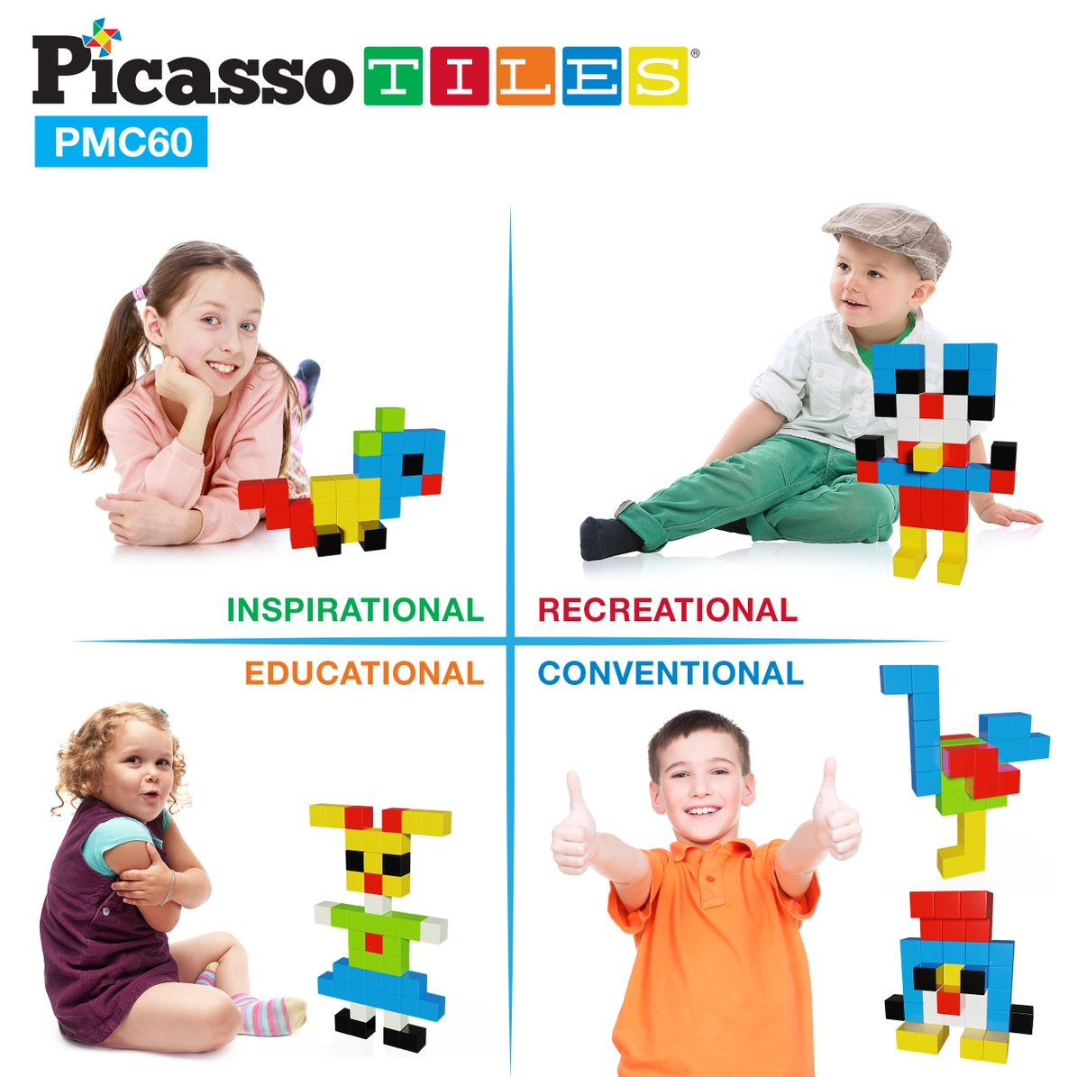 Picasso Tiles - Conjunto Cubos Magnéticos Sensoriais - 60 peças - Image 9