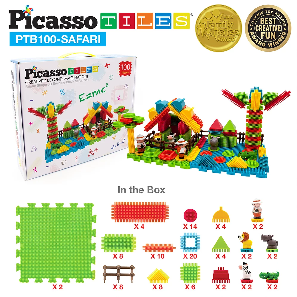 Picasso Tiles - Conjunto de blocos de cerdas -tema Safari - 110 peças - Image 7