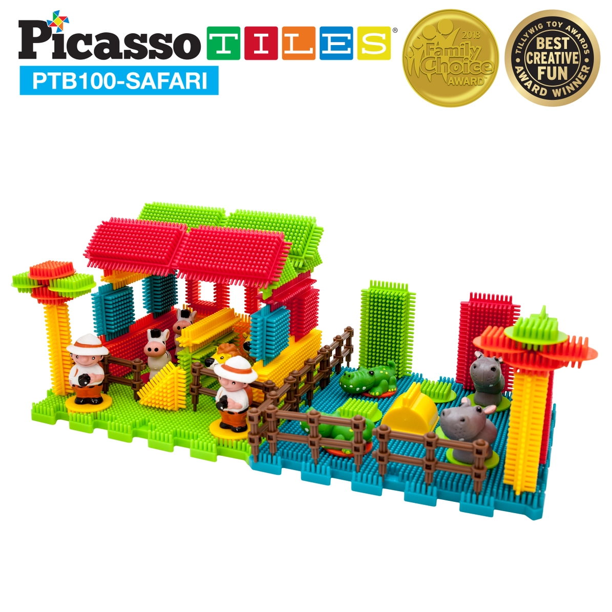 Picasso Tiles - Conjunto de blocos de cerdas -tema Safari - 110 peças - Image 4