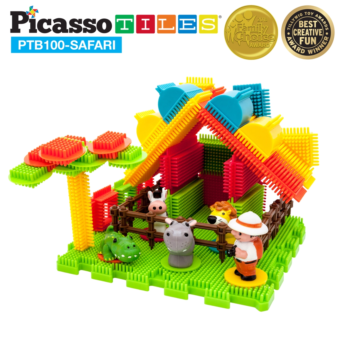Picasso Tiles - Conjunto de blocos de cerdas -tema Safari - 110 peças - Image 3