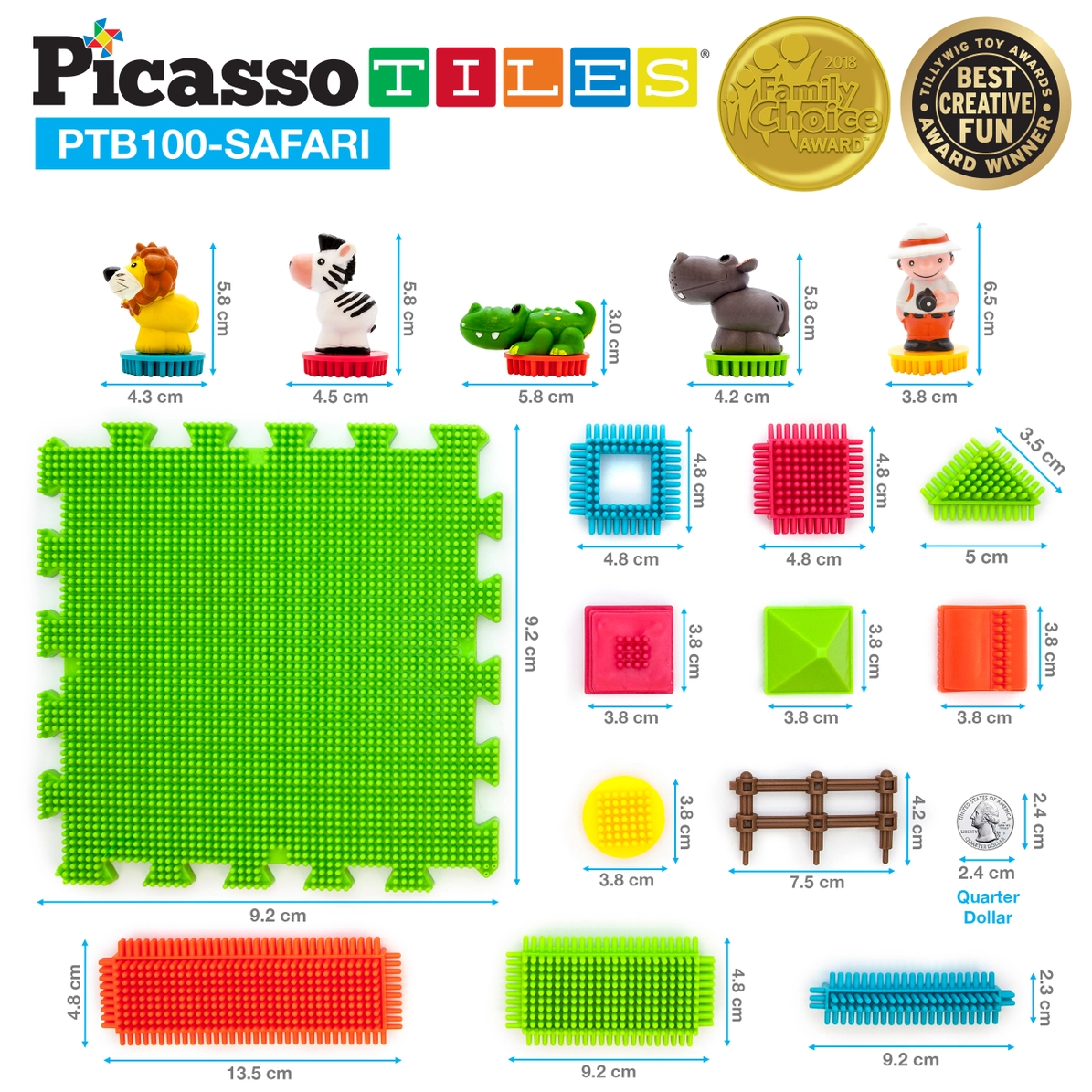 Picasso Tiles - Conjunto de blocos de cerdas -tema Safari - 110 peças - Image 2