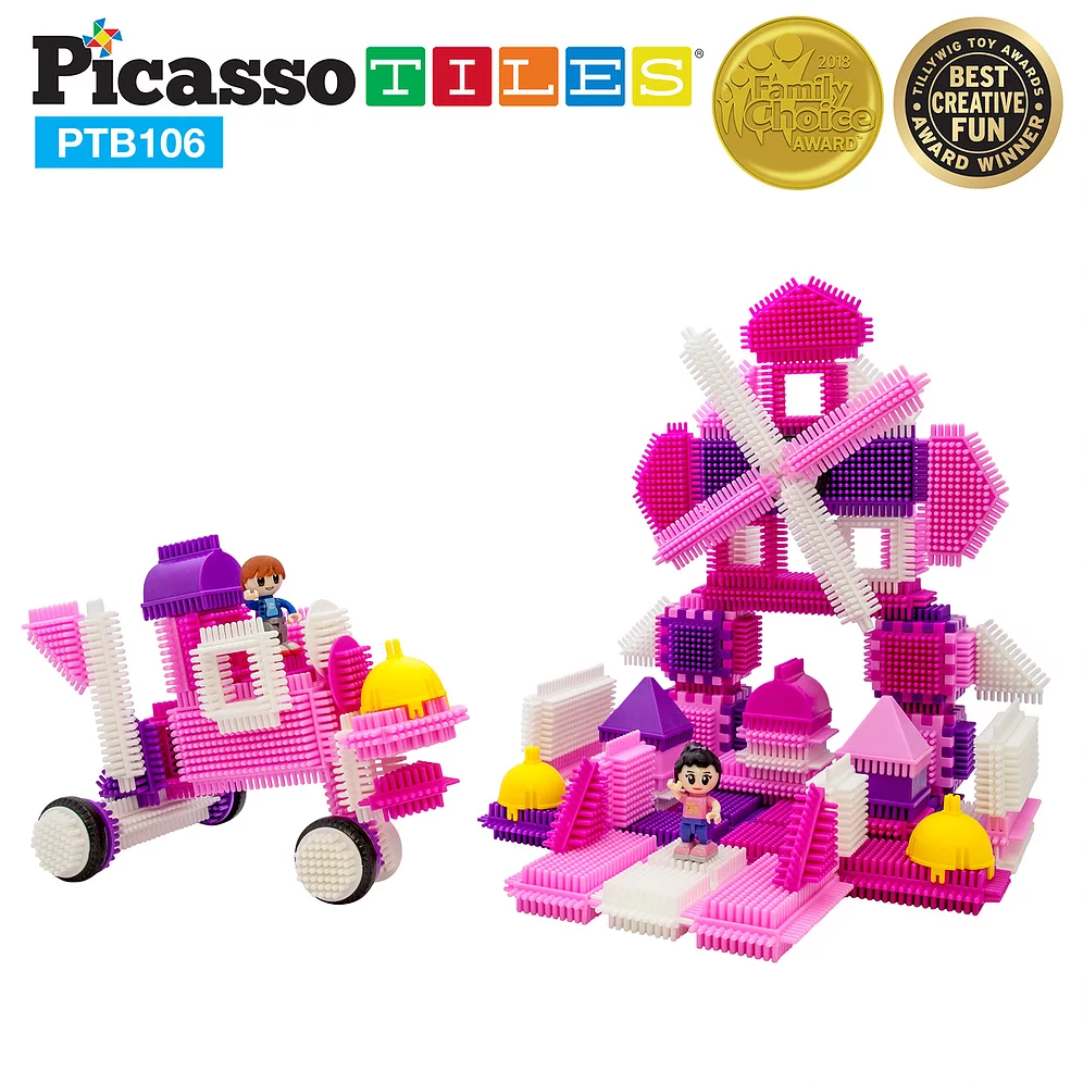 Picasso Tiles - Conjunto de blocos de cerdas - castelo cor de rosa - 106 peças - Image 9