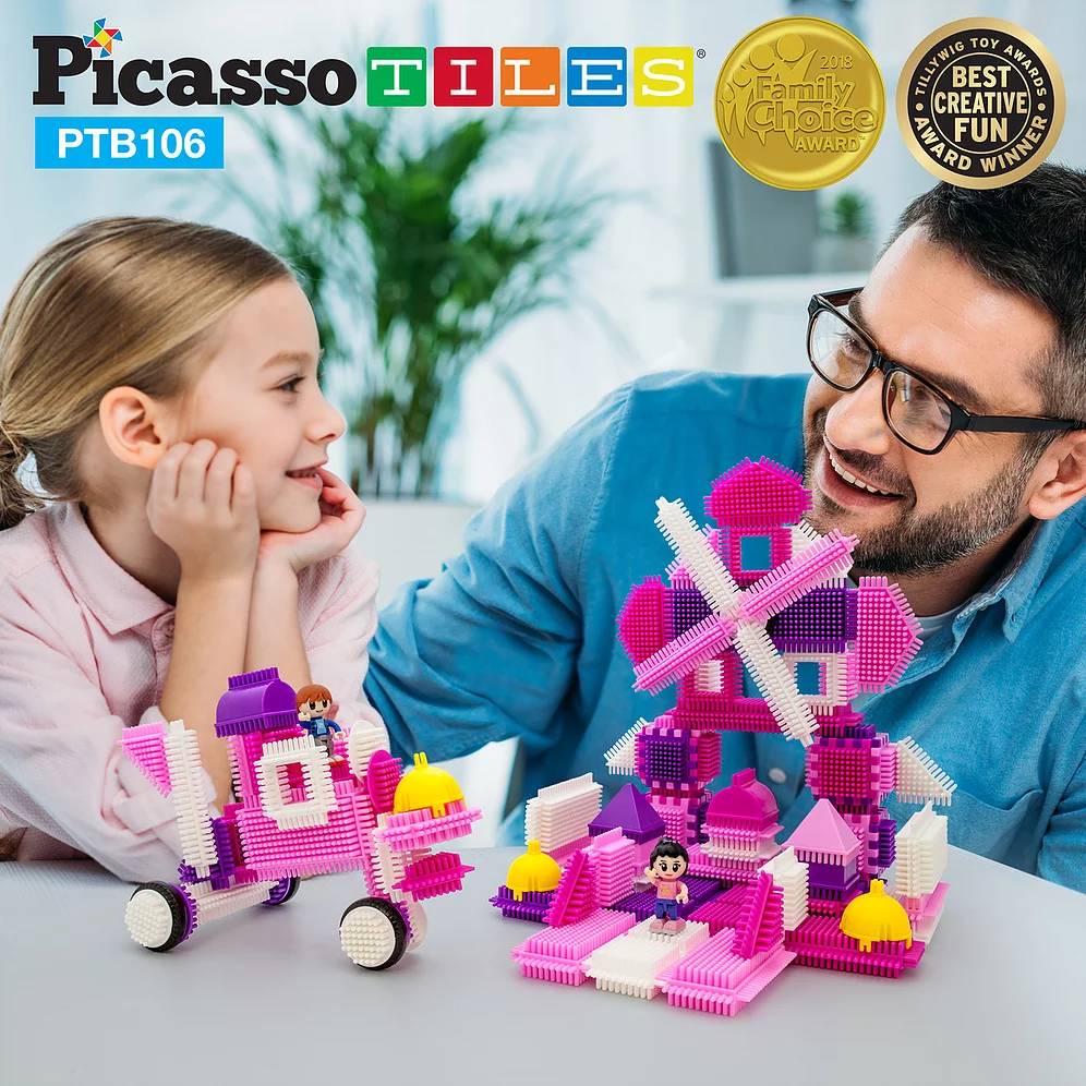 Picasso Tiles - Conjunto de blocos de cerdas - castelo cor de rosa - 106 peças - Image 8