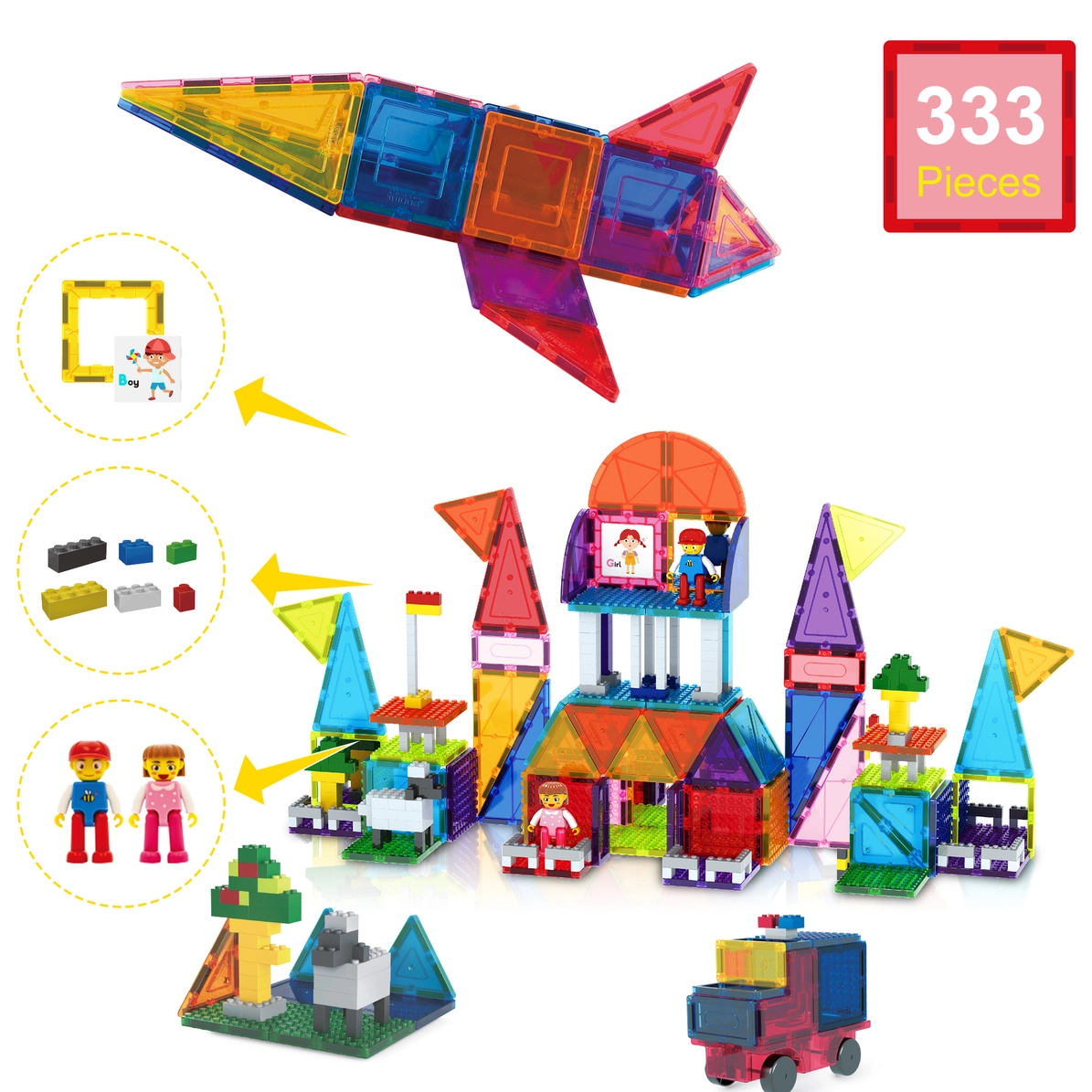 Picasso Tiles - Combo Blocos e Magnéticos - 333 peças - Image 1
