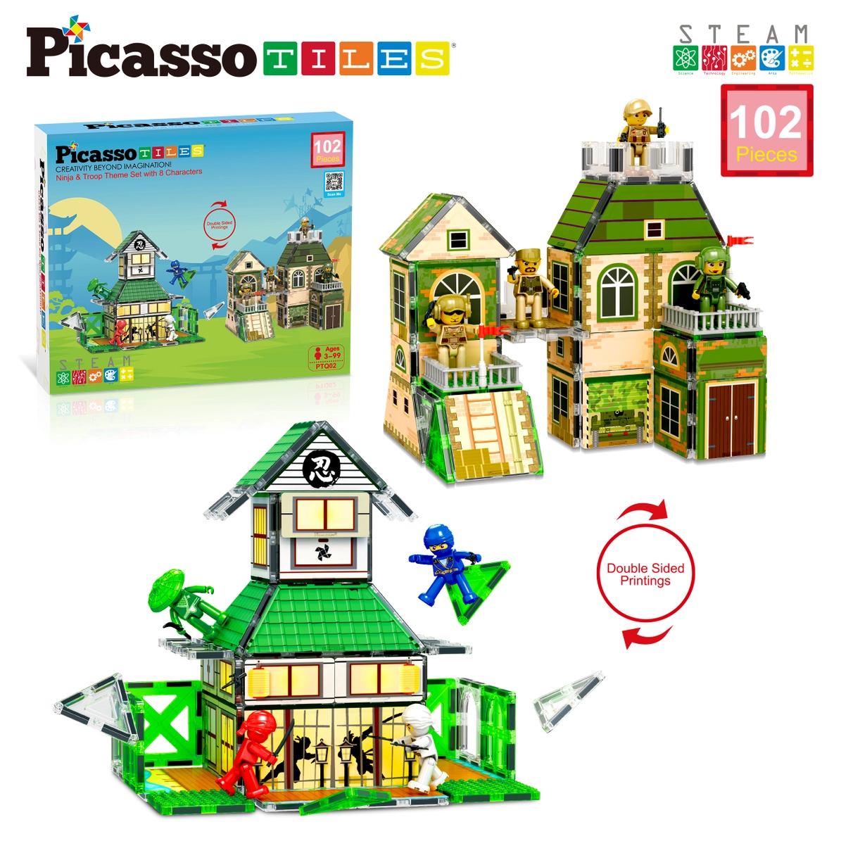 Picasso Tiles - Conjunto Magnético Ninja 2 em 1 - 102 peças - Image 1