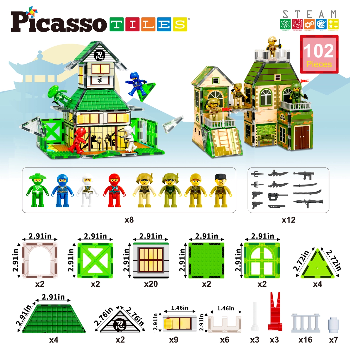 Picasso Tiles - Conjunto Magnético Ninja 2 em 1 - 102 peças - Image 6