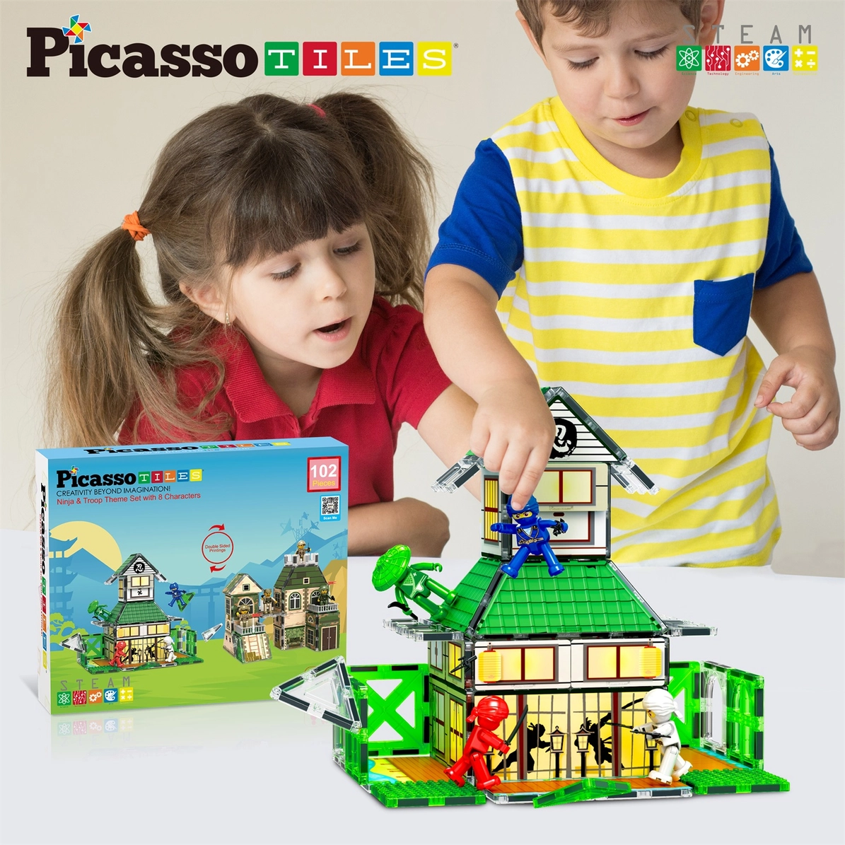 Picasso Tiles - Conjunto Magnético Ninja 2 em 1 - 102 peças - Image 2